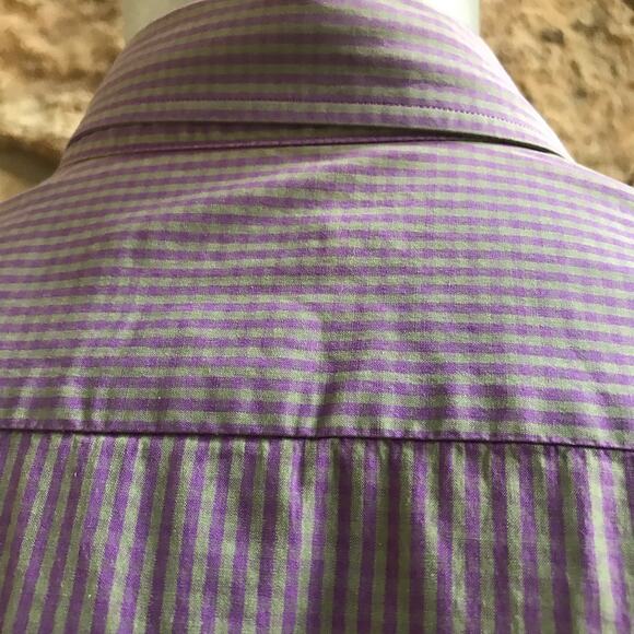 Lacoste Classic Fit Purple Green Striped Cotton Button Down Shirt Men's 42 (L) - Picture 5 of 8